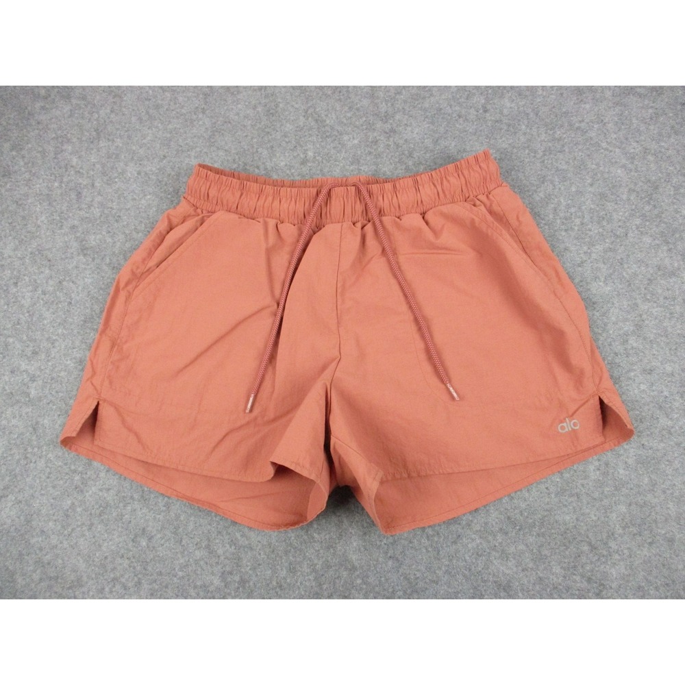 Alo Shorts Womens Small Orange Nylon Athletic Drawstring Pockets Running Yoga